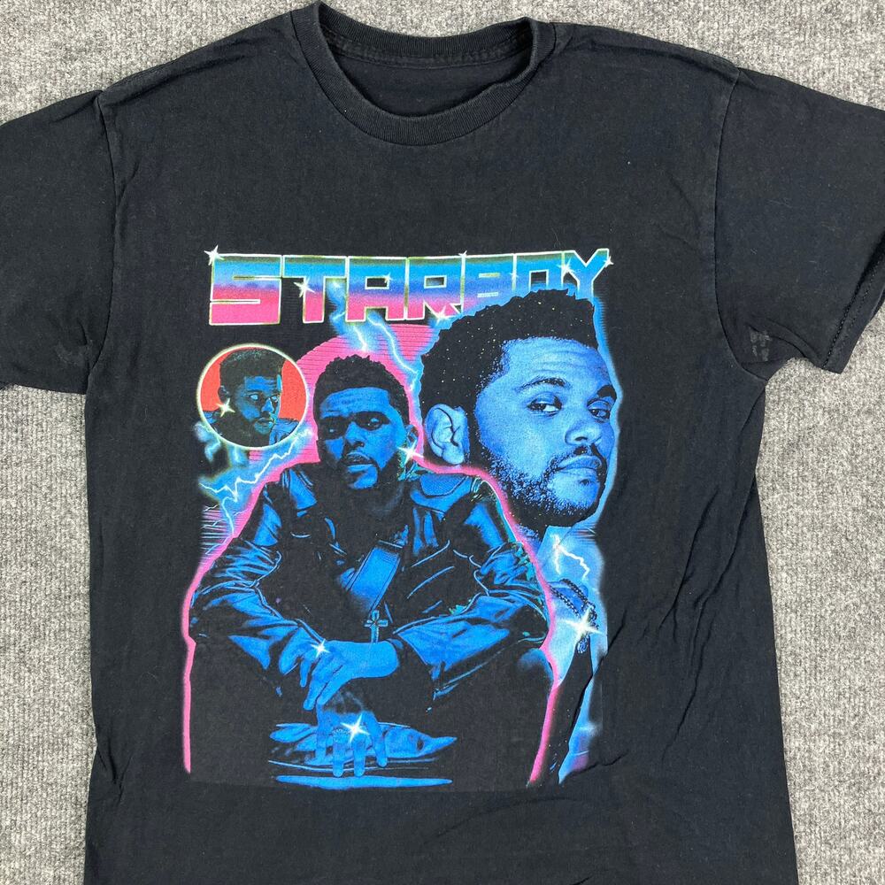Starboy The Weeknd T-Shirt Mens Size S Black Neon Graphic Concert Music Tee‎